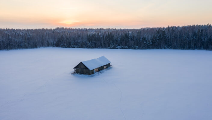 Drone photography snowy landscapes in Estonia